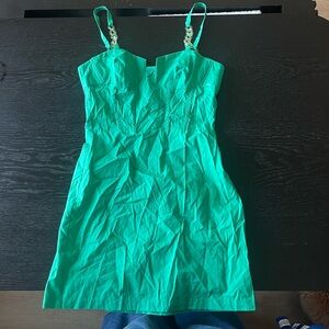 Green Sleeveless Chain-Strap Women's Dress